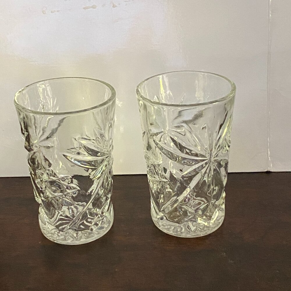 Heavy cut glass juice glasses vintage pair clear set of 2
